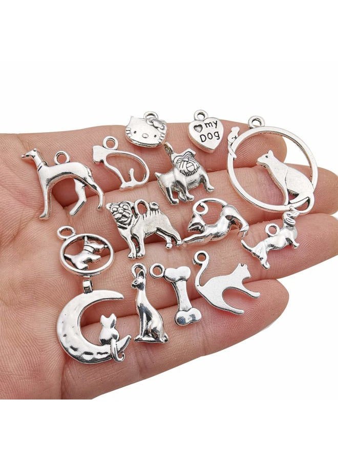 WOCRAFT 100g(80pcs) Craft Supplies Antique Silver Animals Cat Dog Pet Charms Pendants for Crafting, Jewelry Findings Making Accessory for DIY Necklace Bracelet (M293) - Image 2