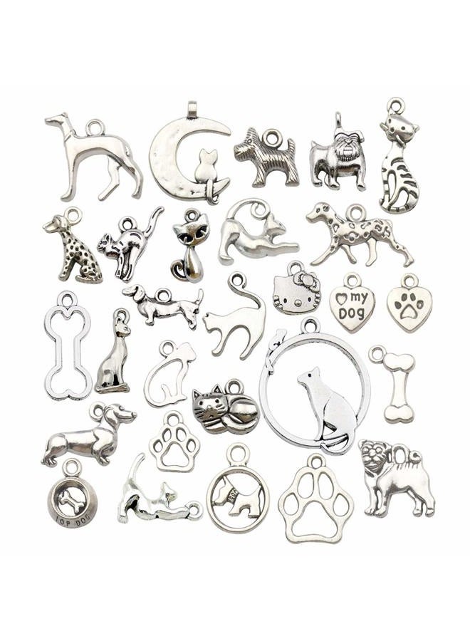 WOCRAFT 100g(80pcs) Craft Supplies Antique Silver Animals Cat Dog Pet Charms Pendants for Crafting, Jewelry Findings Making Accessory for DIY Necklace Bracelet (M293) - Image 1