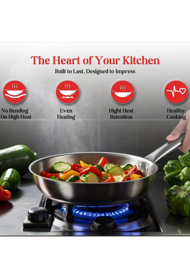 فينود طقم أواني طهي من الستانلس ستيل ثلاثي الطبقات "Vinod Platinum" - مكون من 4 قطع: وعاء كاداي (24 سم، 3.3 لتر)، مقلاة (24 سم، 2.2 لتر) مع غطاء مشترك، ووعاء صلصة (16 سم، 1.6 لتر). - Image 3