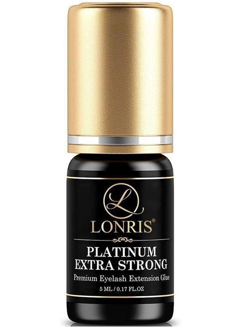 8-9 Weeks Retention/Volume Eyelash Extension Glue/Platinum Extra Strong LONRIS Lash / 0.5-1 Sec Drying time/Maximum Bonding/Semi-Permanent Extensions Supplies/Professional Use Black Adhesive (5 ML)