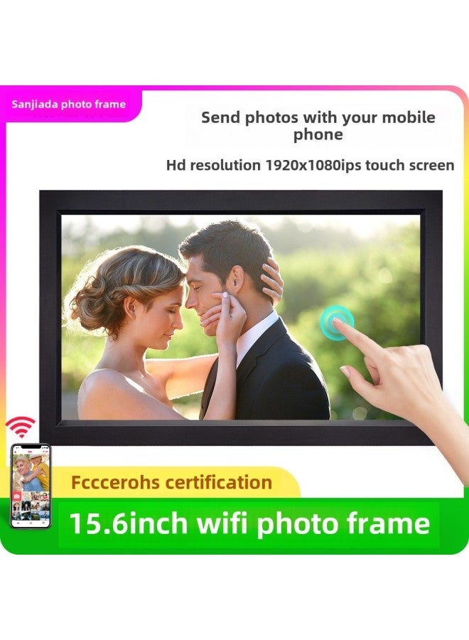 إطار صور إلكتروني Frameo مقاس 15.6 بوصة، تطبيق WiFi للهاتف المحمول، إرسال صور، ذاكرة 32 جيجابايت، ألبوم Uhale الرقمي - اللون: 15.6 بوصة 32 جم + إطار خشبي بلون خشبي - Image 2