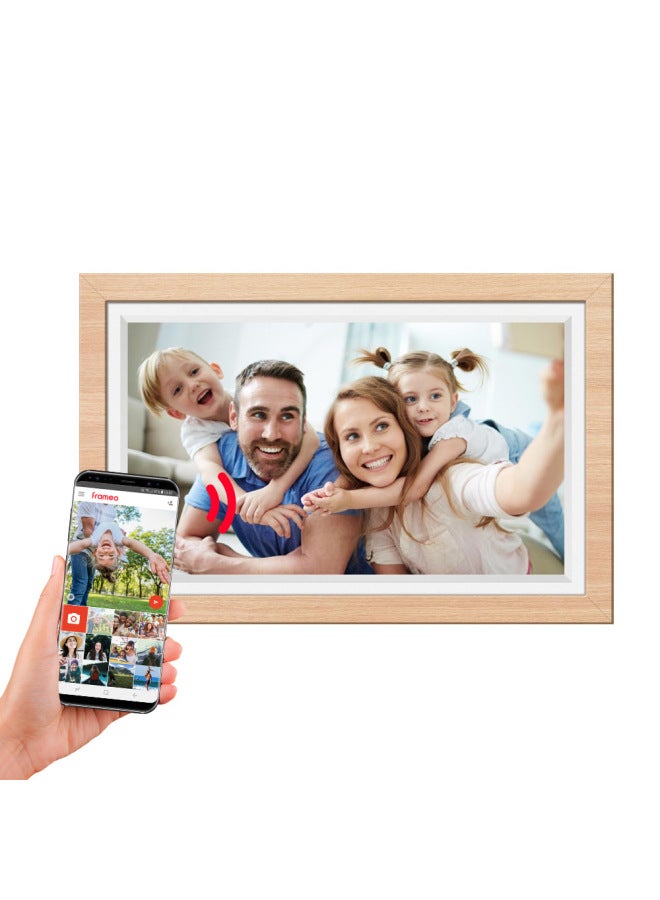 إطار صور إلكتروني Frameo مقاس 15.6 بوصة، تطبيق WiFi للهاتف المحمول، إرسال صور، ذاكرة 32 جيجابايت، ألبوم Uhale الرقمي - اللون: 15.6 بوصة 32 جم + إطار خشبي بلون خشبي - Image 1