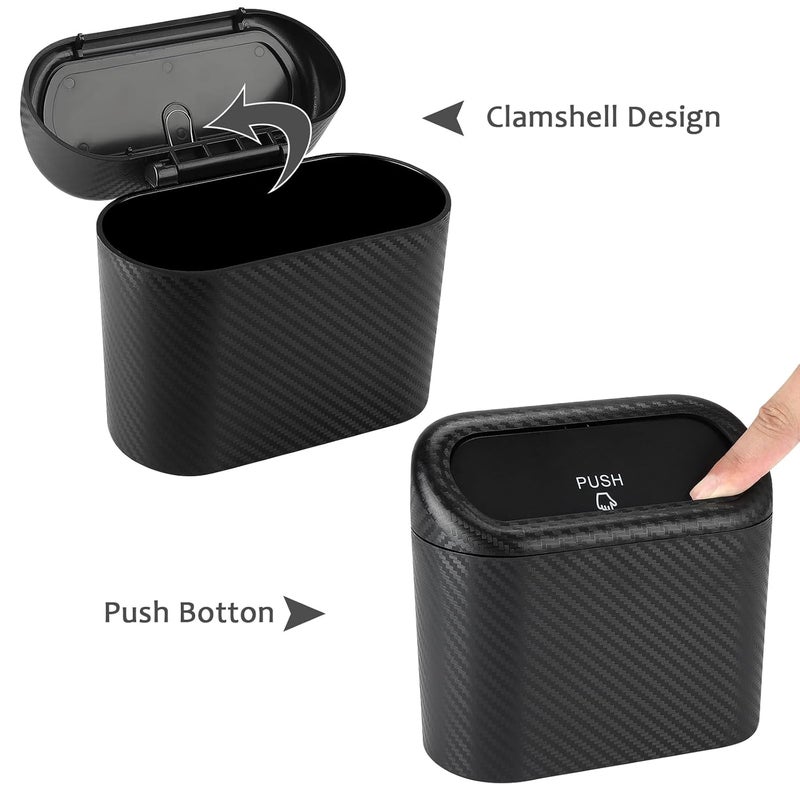 Accmor Car Trash Can with Lid, 2 Pack Mini Vehicle Trash Bin - Carbon Fiber - Image 3