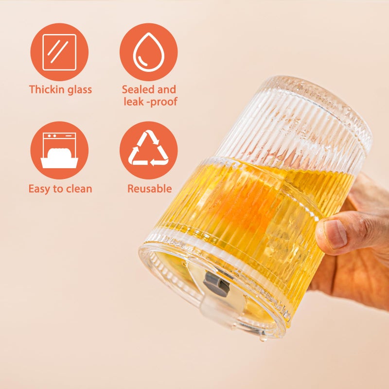 SoulTimes 13oz Glass Tumblers with Lids and Straws, Set of 2 - Stylish Ribbed Design Drinking Glasses for Iced Coffee, Juice, Smoothies, Cold Beverages, Includes Cleaning Brush, Durable Glassware - Image 3