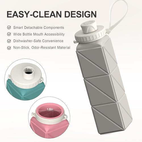 BEAUTAIL Collapsible Water Bottles 20.6oz, Silicone Foldable Portable Travel Water Bottle, BPA-Free, Leakproof Reusable for Traveling Camping Hiking Cycling Yoga Sports Outdoor, 1 Pack (Starlight) - Image 5