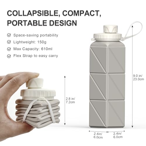BEAUTAIL Collapsible Water Bottles 20.6oz, Silicone Foldable Portable Travel Water Bottle, BPA-Free, Leakproof Reusable for Traveling Camping Hiking Cycling Yoga Sports Outdoor, 1 Pack (Starlight) - Image 3