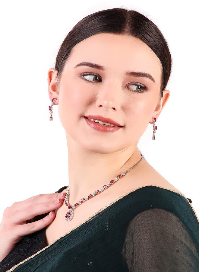 طقم مجوهرات Seasworth Alloy، قلادة وسلسلة مع أقراط، هدية أنيقة، تصميم غربي، مقاوم للصدأ، لطيف على البشرة، مناسب للنساء والفتيات | مثالي للحفلات وحفلات الزفاف والمناسبات الاحتفالية - Image 3