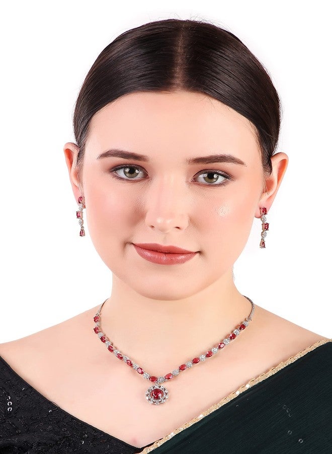 طقم مجوهرات Seasworth Alloy، قلادة وسلسلة مع أقراط، هدية أنيقة، تصميم غربي، مقاوم للصدأ، لطيف على البشرة، مناسب للنساء والفتيات | مثالي للحفلات وحفلات الزفاف والمناسبات الاحتفالية - Image 2