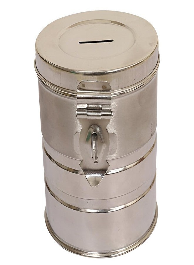 EvoFlex Industrial-Grade Steel Piggy Bank for Coins and Cash - Anti-Rust Coating Metal Money Bank, Cylindrical Savings Container, Set of 2, Silver - Image 2