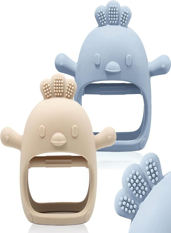 SADRUCHI Silicone & Wooden Baby Teether for 3+ Months, BPA-Free Food Grade Teething Toy with Wooden Ring, Soft Gum Soothing Chew Toy for Infants, Newborn Babies Boys & Girls (Baby Teether ( Blue + Cream )) - Image 1