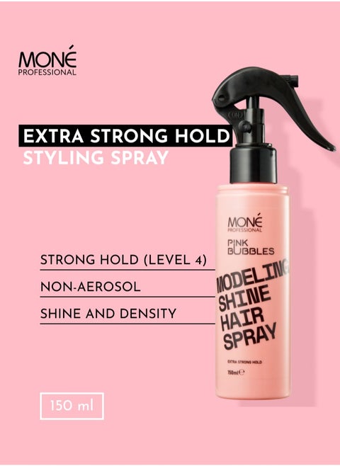 Modeling Shine Hairspray - Liquid Extra-strong Hold Spray, Shape And Volume Fixation, Tool-compatible, Lightweight, Fine Mist Spray For Air Fixation, Vertical And Horizontal Volume, 150ml