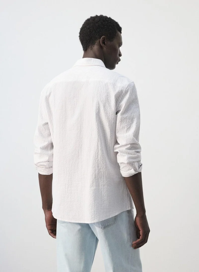 Mango Man Textured Striped Seersucker Shirt