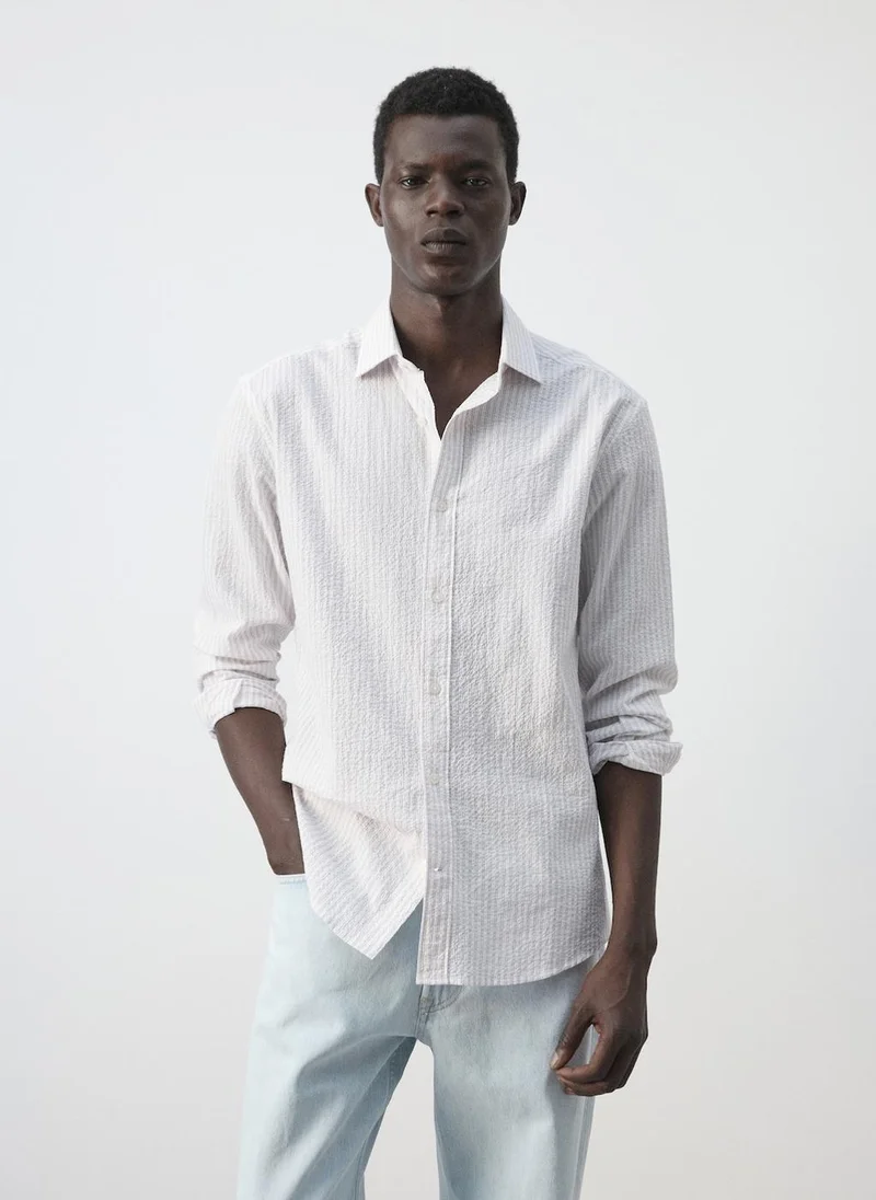 Mango Man Textured Striped Seersucker Shirt