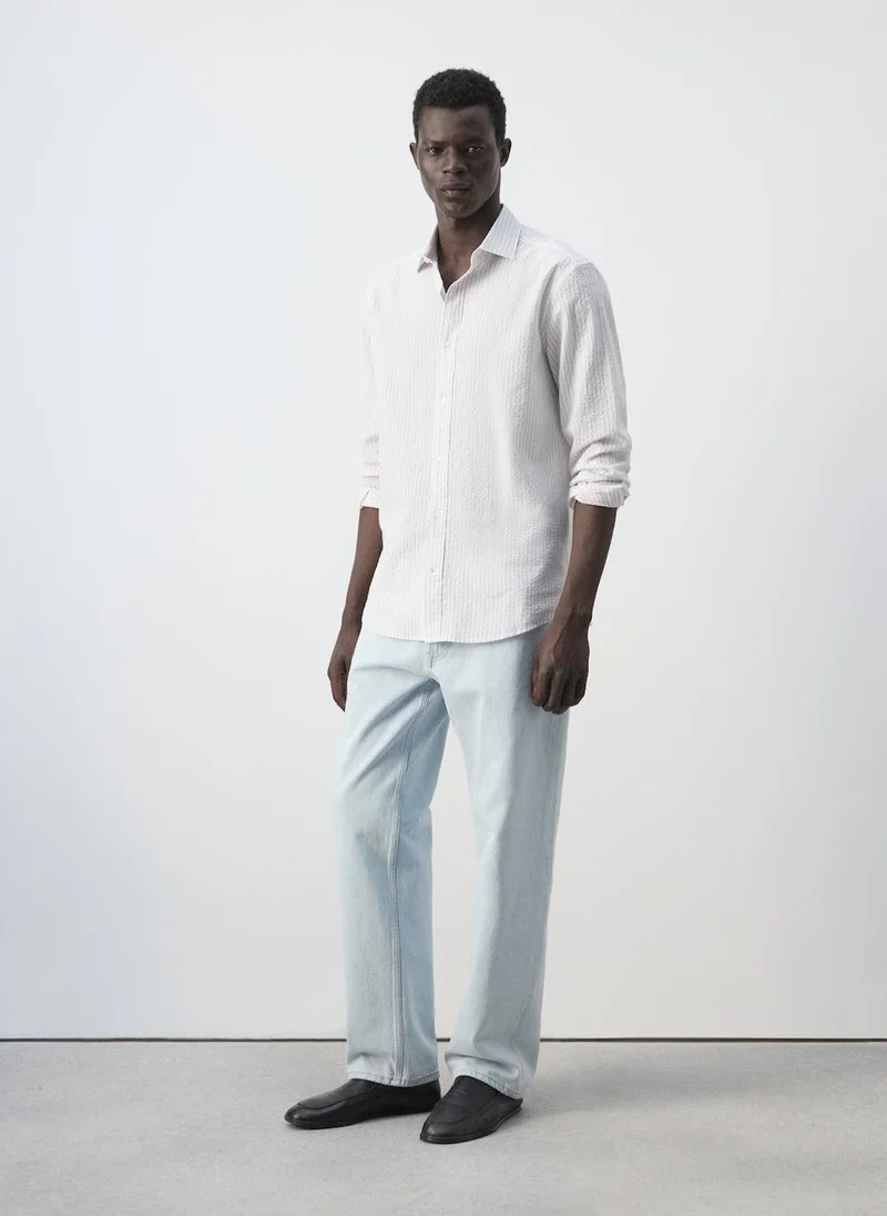 Mango Man 83-ROSA PALO Seersucker Striped Texture Shirt for Men | Best Price UAE