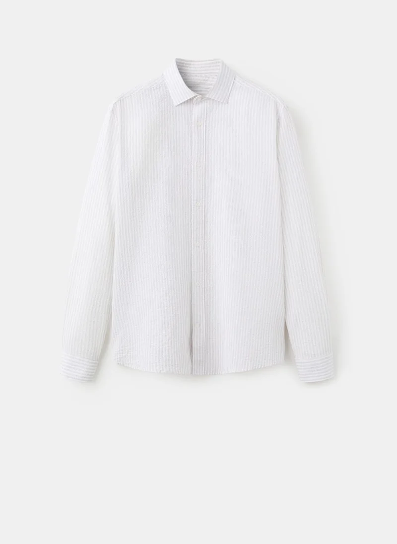 Mango Man 83-ROSA PALO Seersucker Striped Texture Shirt for Men | Best Price UAE
