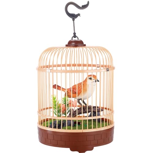 PowerTRC Singing Chirping Bird in Cage Realistic Sounds Movements Sound Activated Battery Operated Great Desk and Room Accessory Pet Caged Bird Toy 10 x 7 - Image 1