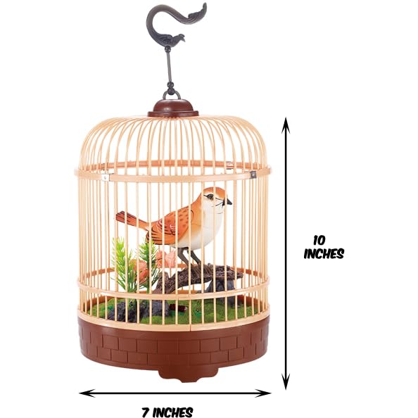 PowerTRC Singing Chirping Bird in Cage Realistic Sounds Movements Sound Activated Battery Operated Great Desk and Room Accessory Pet Caged Bird Toy 10 x 7 - Image 5