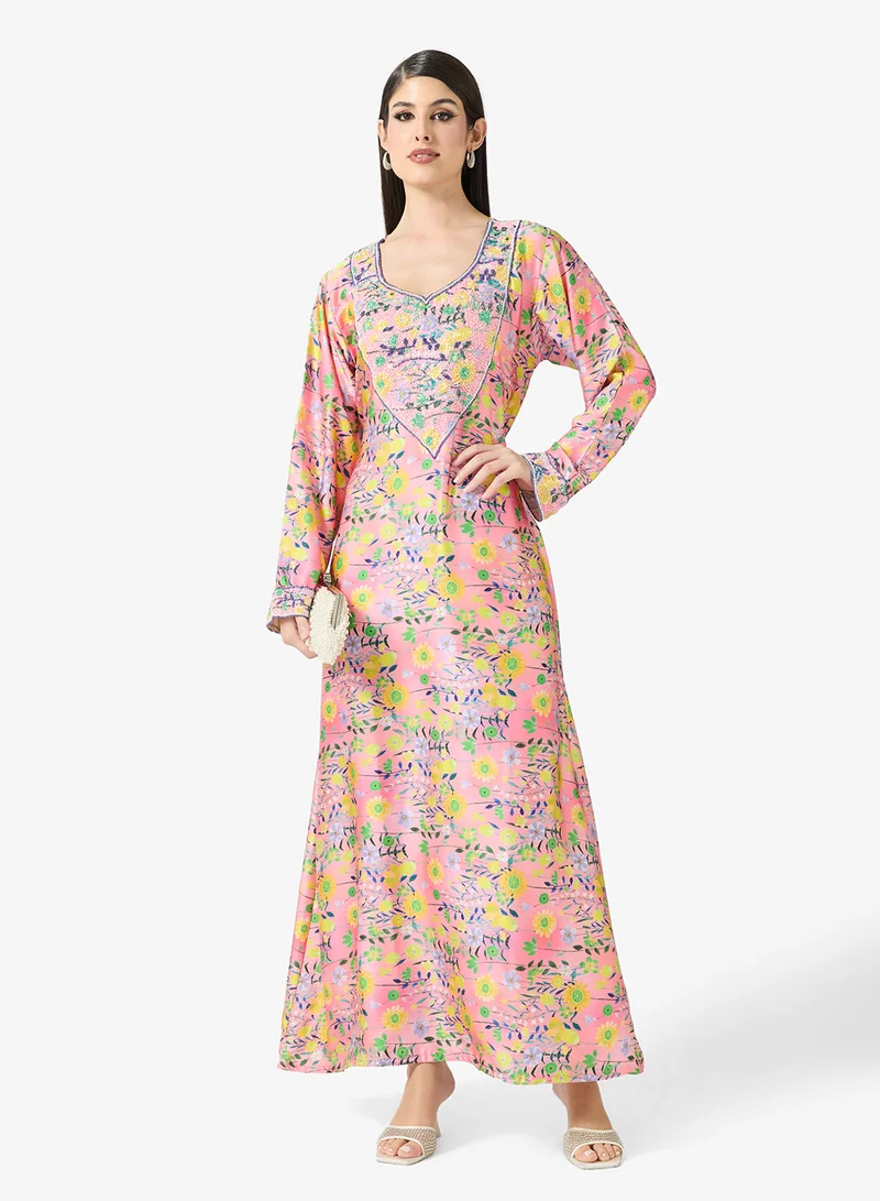 ARABIAN CLOSET Embellished Belted Jalabiya