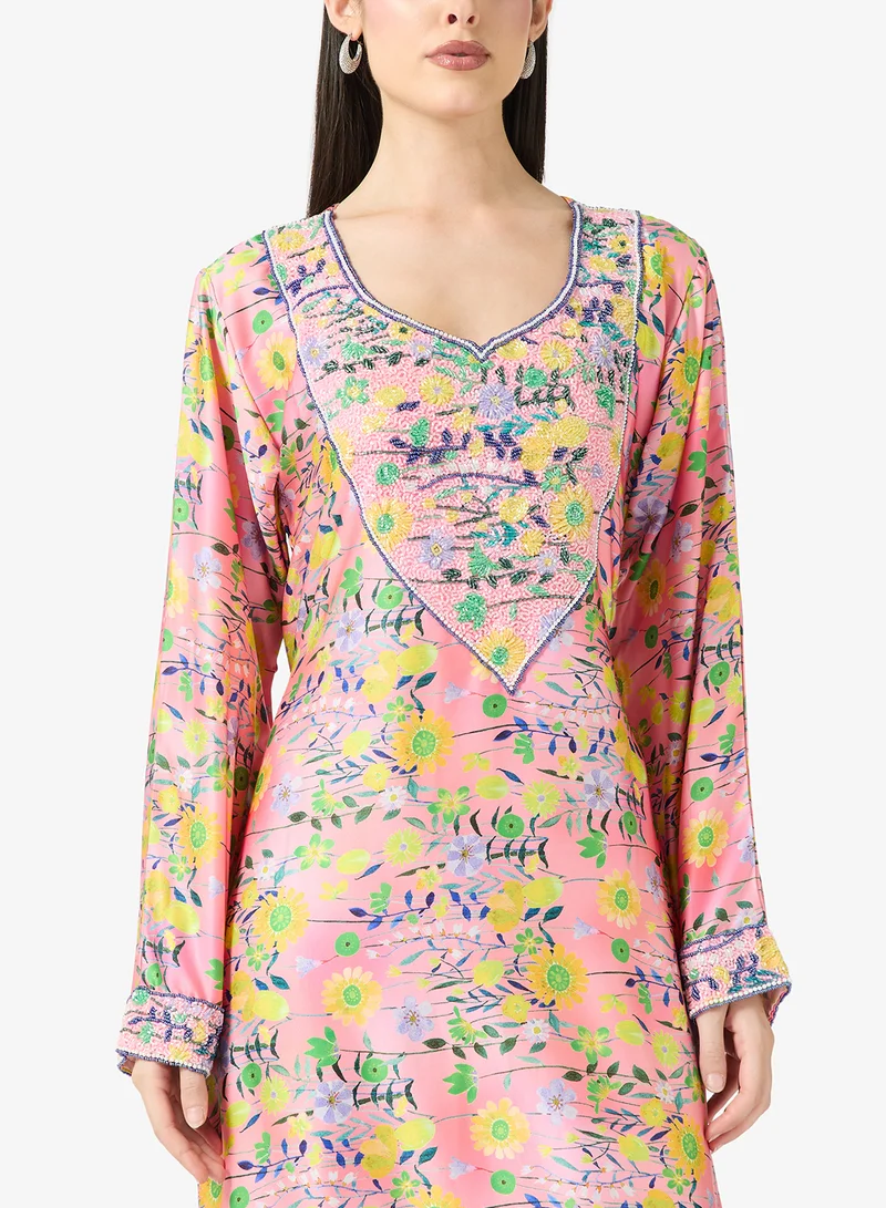 ARABIAN CLOSET Embellished Belted Jalabiya