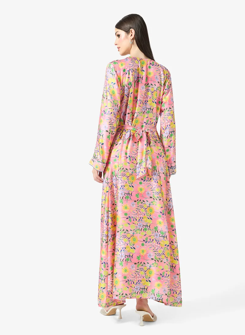 ARABIAN CLOSET Embellished Belted Jalabiya