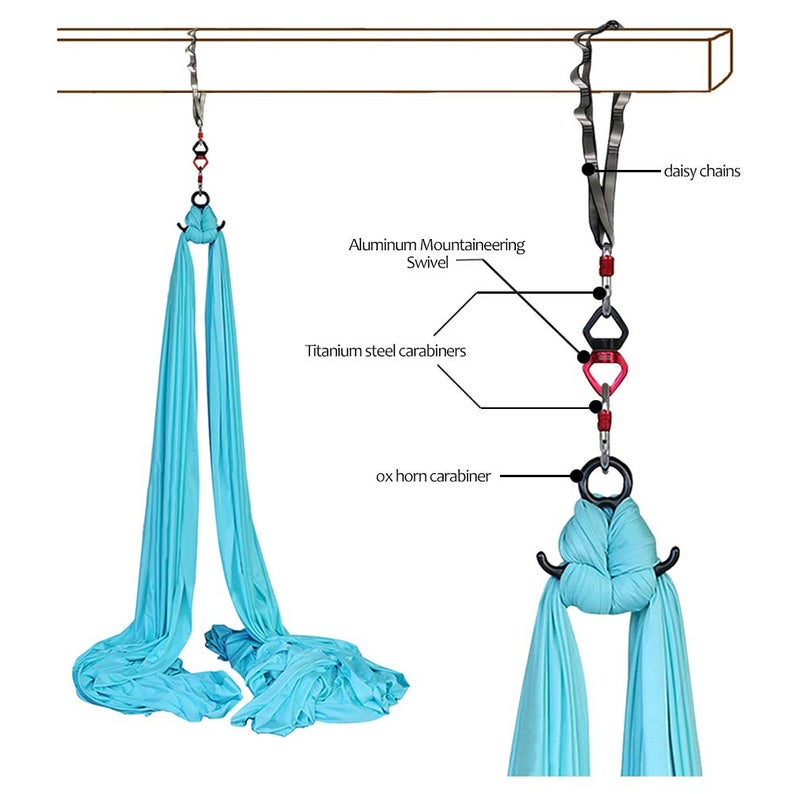 SYCYKA Deluxe Aerial Yoga Equipment Set - Hammock, Acrobatic, Dance (10m x 2.8m) - Sky Blue - Image 3