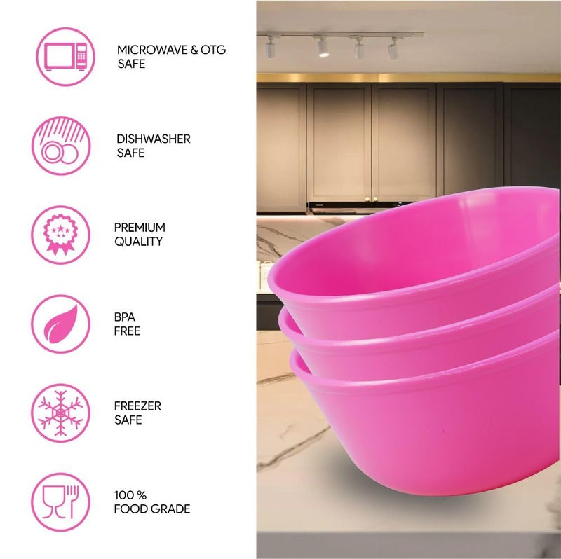 Wonder Homeware Sigma 500 Unbreakable BPA Free Plastic Bowl Set for Cereal, Salad, Rice, Soup, Pasta, Snack Bowl, Microwave Safe, Dishwasher Safe, 3 Pcs, 450 ml (Pink) - Image 5