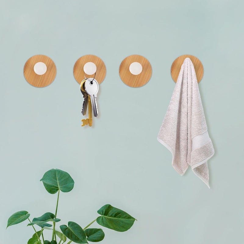 4pcs Strong Adhesive Coat Hooks White Wood Wall Hooks for Hanging Hats Towels and Clothes Entryway Storage Organizers - Image 5
