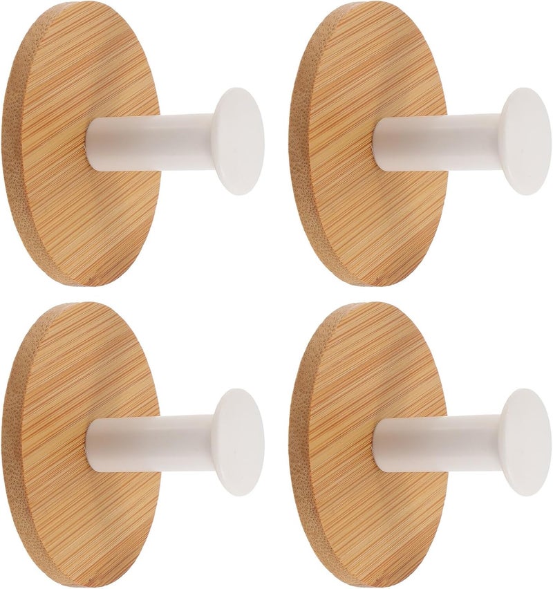 4pcs Strong Adhesive Coat Hooks White Wood Wall Hooks for Hanging Hats Towels and Clothes Entryway Storage Organizers - Image 1