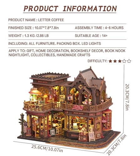 Spilay DIY Miniature House Kit Miniature Dollhouse Kit with Music Box Mini House Building Kit Book Nook for Adult Creative Bookshelf Decoration Unique Gift Letter Coffee Letter Coffee - Image 5