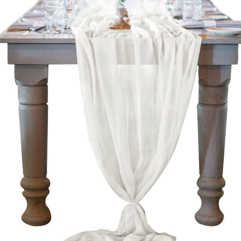 Socomi 10ft Ivory Chiffon Table Runner 29x120 Inches Wedding Runner Sheer Thanksgiving Christmas Bridal Shower Decorations - Image 1