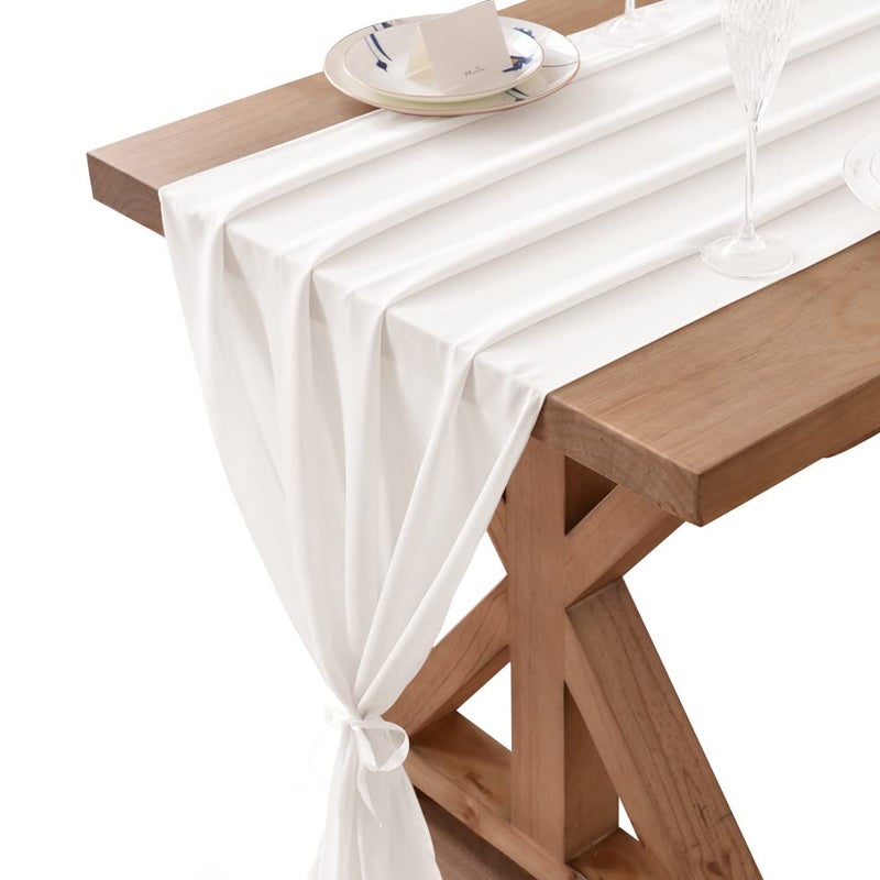 Socomi 10ft Ivory Chiffon Table Runner 29x120 Inches Wedding Runner Sheer Thanksgiving Christmas Bridal Shower Decorations - Image 3