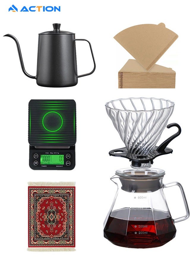 أكشن مجموعة V60 تقطير القهوة احترافية بكج من 6 قطع اداوت قهوة مختصة لون اسود مع ميزان قهوة دقيق - Image 1