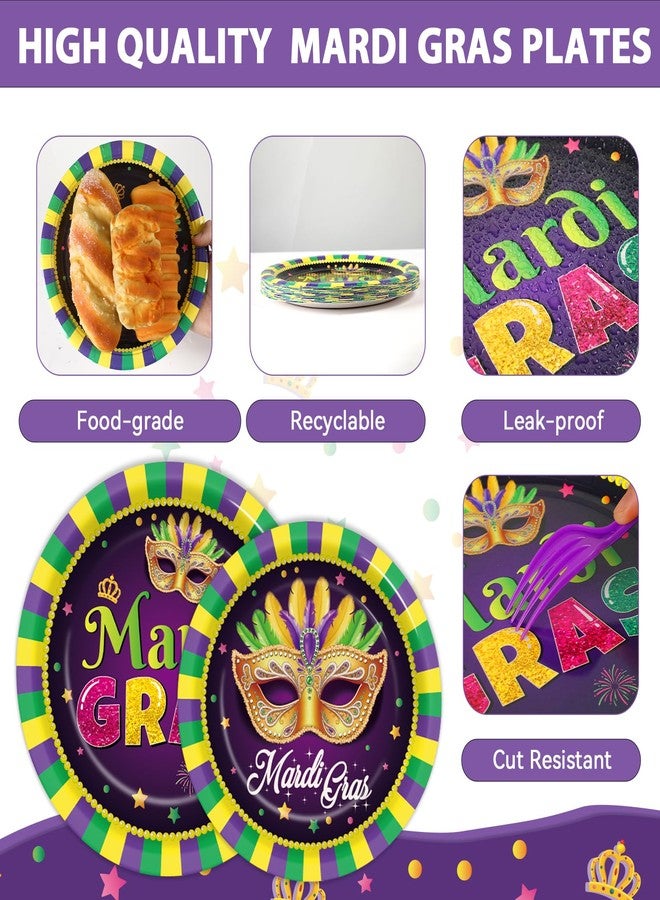 OBUSATT 96Pcs Mardi Gras Party Supplies Mardi Gras Paper Plates Napkins Forks Colorful Mardi Gras Decorations Dinnerware Disposable Party Favors Mardi Gras Party Decorations for Party Tableware Serves 24 - Image 3