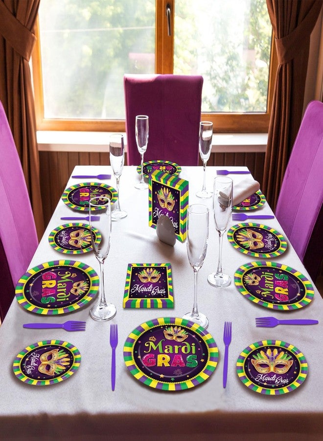 OBUSATT 96Pcs Mardi Gras Party Supplies Mardi Gras Paper Plates Napkins Forks Colorful Mardi Gras Decorations Dinnerware Disposable Party Favors Mardi Gras Party Decorations for Party Tableware Serves 24 - Image 5