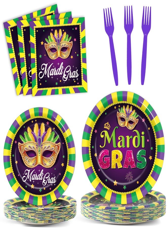 OBUSATT 96Pcs Mardi Gras Party Supplies Mardi Gras Paper Plates Napkins Forks Colorful Mardi Gras Decorations Dinnerware Disposable Party Favors Mardi Gras Party Decorations for Party Tableware Serves 24 - Image 1
