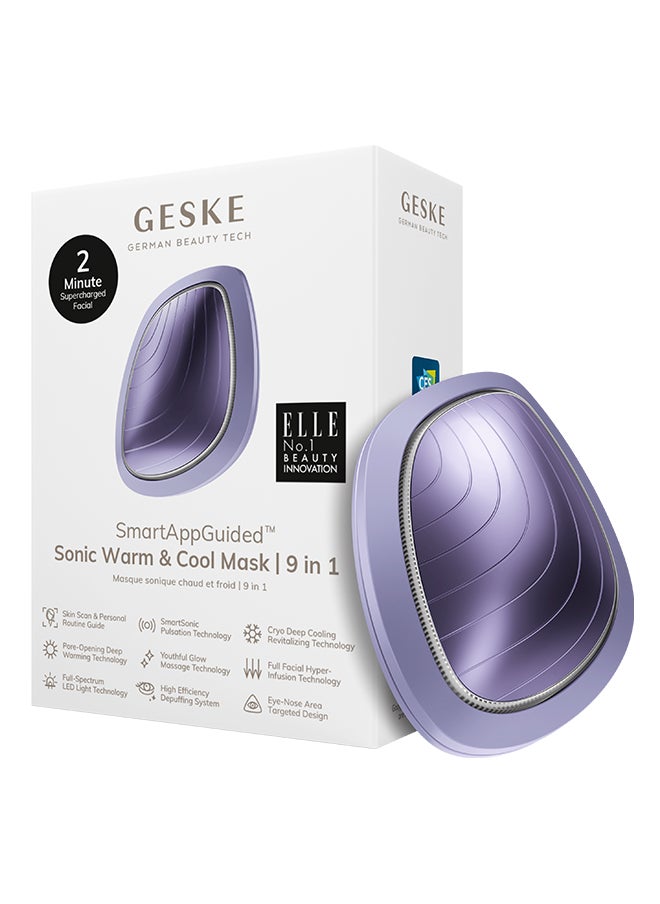 GESKE - SmartAppGuided Sonic Warm & Cool Mask | 9 in 1 | Beauty LED Face Mask | Facial Glow | Full Spectrum LED Light | Best Face Massager | Vibrating Mask | Warm and Cold Skincare - Purple - Image 1
