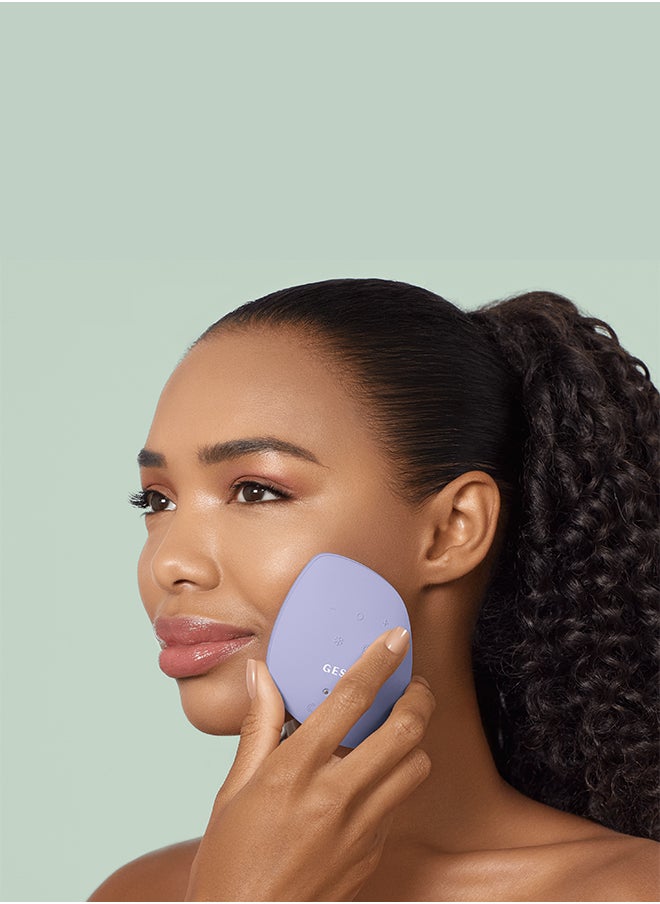 GESKE - SmartAppGuided Sonic Warm & Cool Mask | 9 in 1 | Beauty LED Face Mask | Facial Glow | Full Spectrum LED Light | Best Face Massager | Vibrating Mask | Warm and Cold Skincare - Purple - Image 1