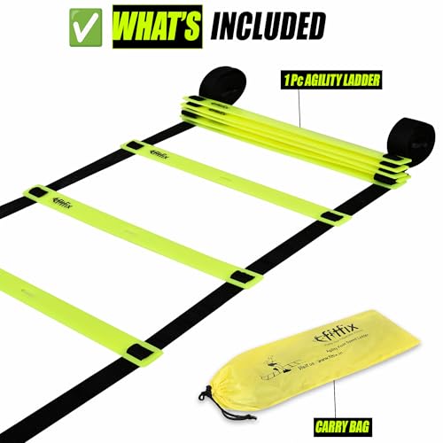 Fitfix® Super Speed Agility Ladder - Track and Field Sports Training for Football & Any Sports - 2 Meter, Flat and Lightweight - Adjustable 5 Yellow Rungs - Image 5