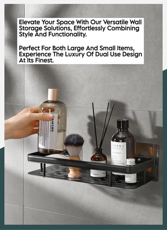 SANTALON Aluminum Wall Mounted Adhesive Shower Caddy Shelf | Storage Rack for Bedroom & Bathroom | Multifunctional Large Capacity Rack | Easy Installation & Durable Design (Black) - Image 5