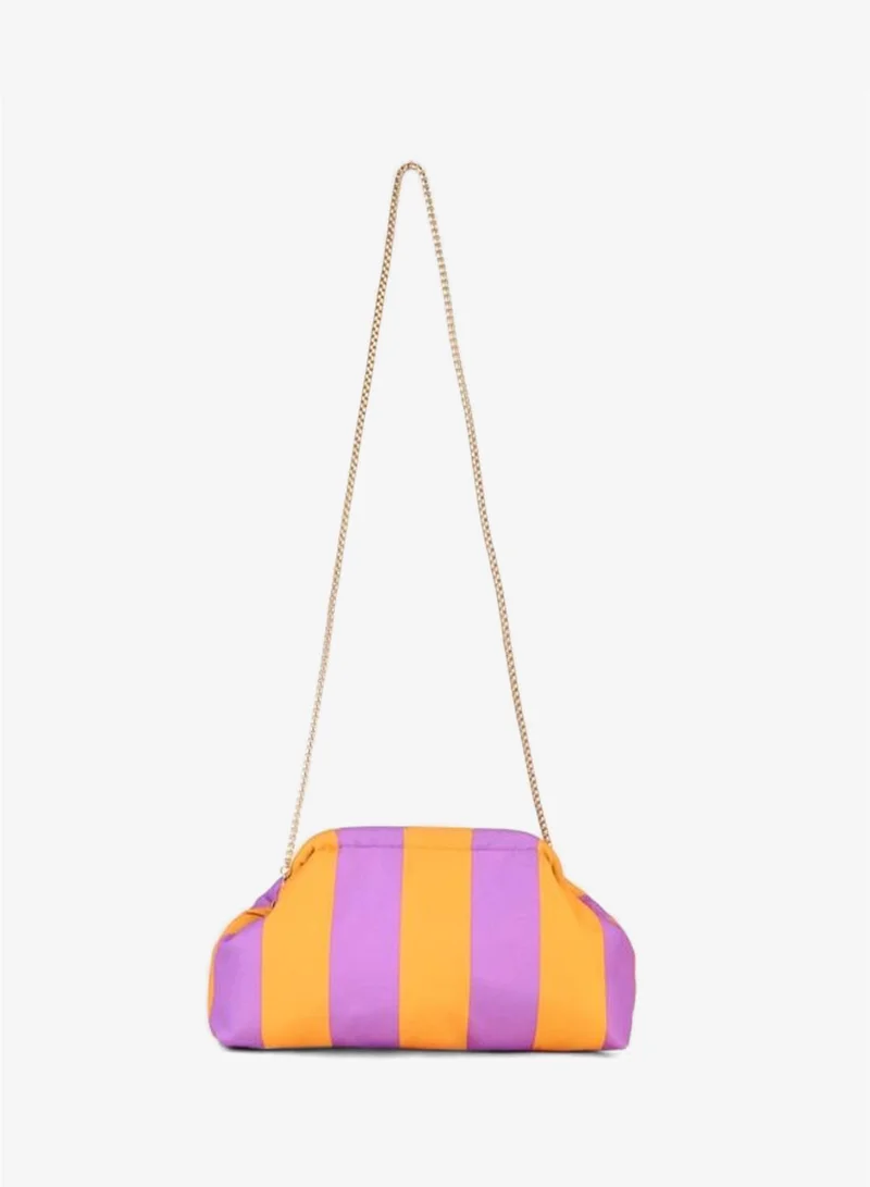 Women's Nehir Lilac‑Yellow Striped Lined Zipper Closure Removable Chain Strap Hand, Arm and Shoulder Bag