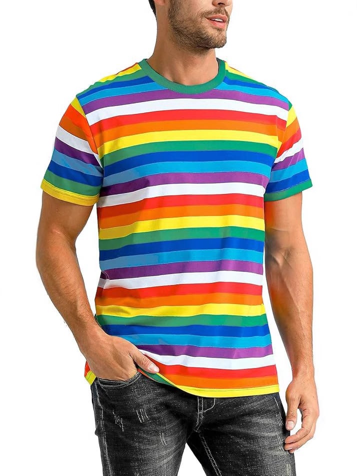 Style Striped Hierarchical Short-Sleeved Summer Heavy-Weight Round Neck Loose T-Shirt For Boys Trendy All-Match Casual Men - Image 1