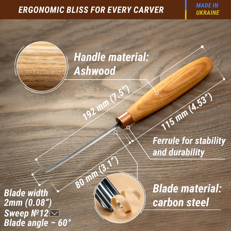 BeaverCraft Wood Carving V Gouge K12/02 Woodworking Hand Chisel Compact Wood Carving Knife for Beginners and Profi - Image 2