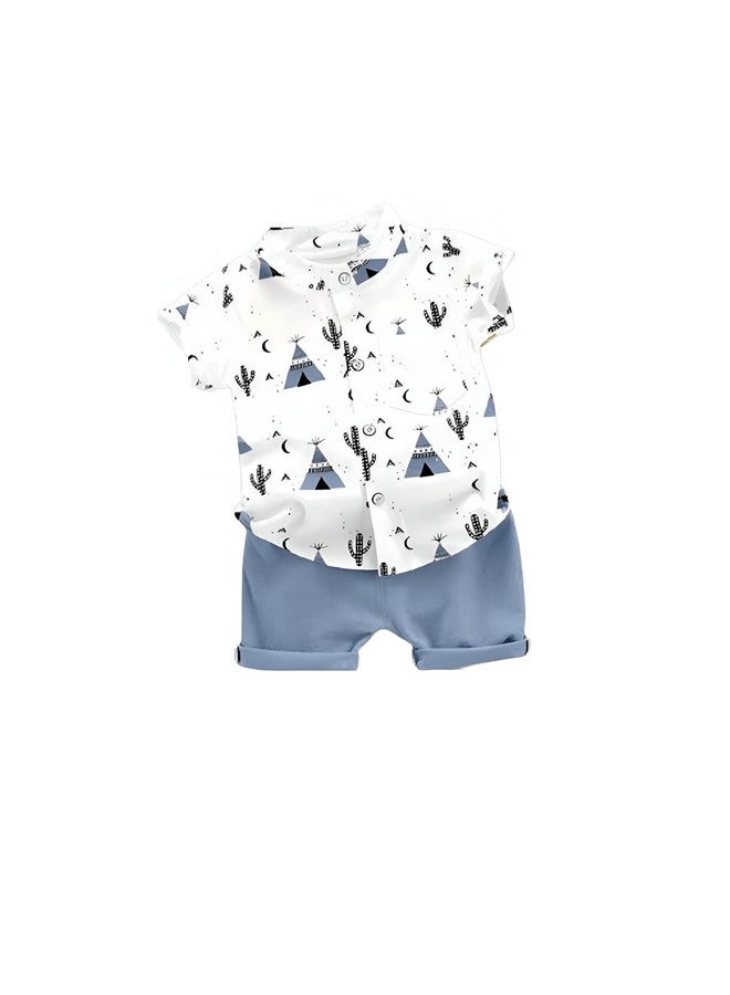 dimension By Vikita Enterprise Kids Boy's Printed Cotton Blend,Hosiery Short Sleeve Regular Wear Shirt & Shorts Set (V_E_1019 White&Blue 2-3 Year) - Image 1