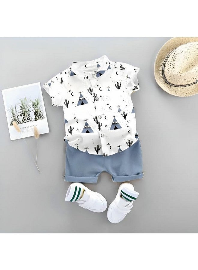 dimension By Vikita Enterprise Kids Boy's Printed Cotton Blend,Hosiery Short Sleeve Regular Wear Shirt & Shorts Set (V_E_1019 White&Blue 2-3 Year) - Image 4