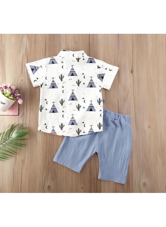 dimension By Vikita Enterprise Kids Boy's Printed Cotton Blend,Hosiery Short Sleeve Regular Wear Shirt & Shorts Set (V_E_1019 White&Blue 2-3 Year) - Image 3