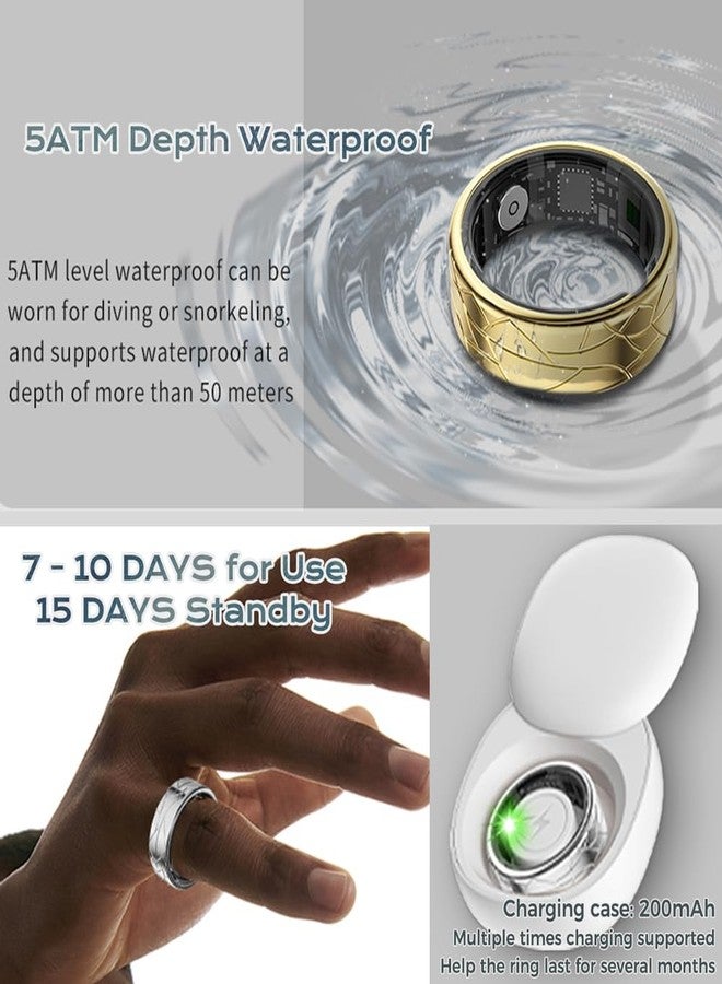 Jawploy Smart Ring Fitness Tracker Sleep Tracking Heart Rate Monitor Pedometer, Waterproof Activity Tracker Fitness Ring Steps Counter, Gesture Controls for Short Video, 8 Days Last, Classical Gold, #11 - Image 4