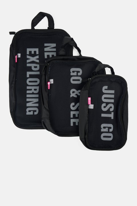 3 Piece Frosted Packing Cubes, Black