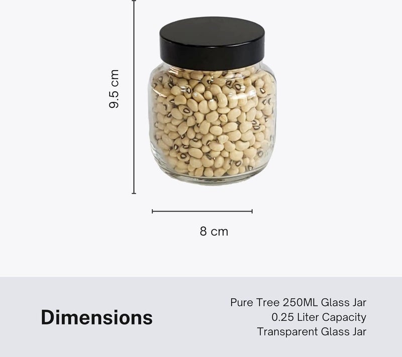 CROCO JAR glass | Round Jar 250 ml | for Storage Kitchen | Transparent Containers for Kitchen Masala, Dry Fruits | Airtight Glass Container | Premium Aluminium Plastic Cap | Pack Of 4 - Image 4