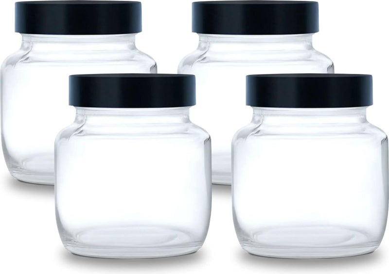CROCO JAR glass | Round Jar 250 ml | for Storage Kitchen | Transparent Containers for Kitchen Masala, Dry Fruits | Airtight Glass Container | Premium Aluminium Plastic Cap | Pack Of 4 - Image 1