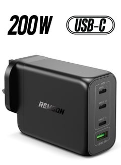 Remson 200W 4-Ports GaN 2 Pro Charger USB-C Power Wall Adapter Fast Charging PD 3.0 with USB-A Port  Compatible with iPhone 13/13 Mini/13 Pro/13 Pro Max/SE/11/XR/XS, Samsung S22+/S22, MacBook Pro/Air, iPad and  Laptops